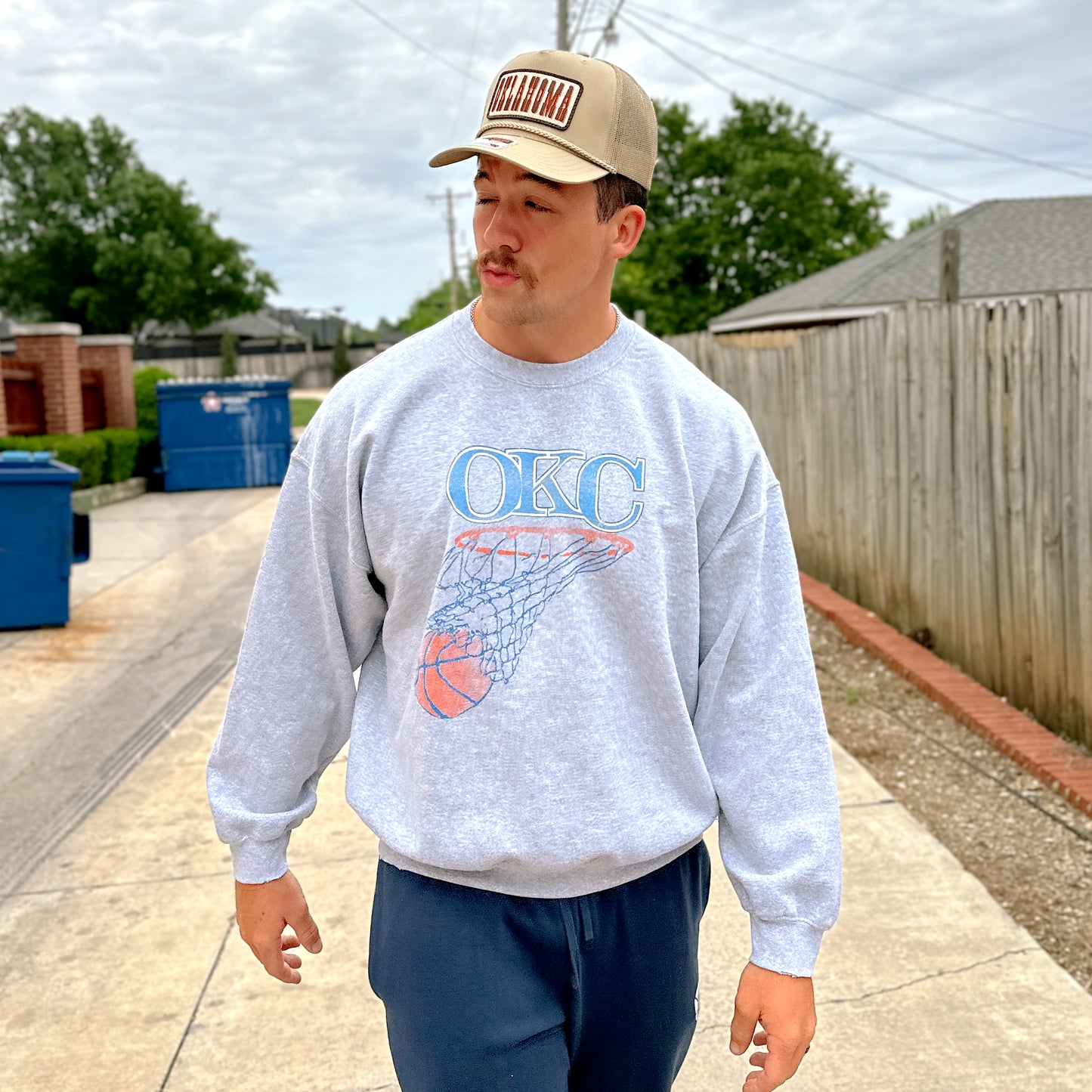 OKC Basketball Net Thrifted Sweatshirt