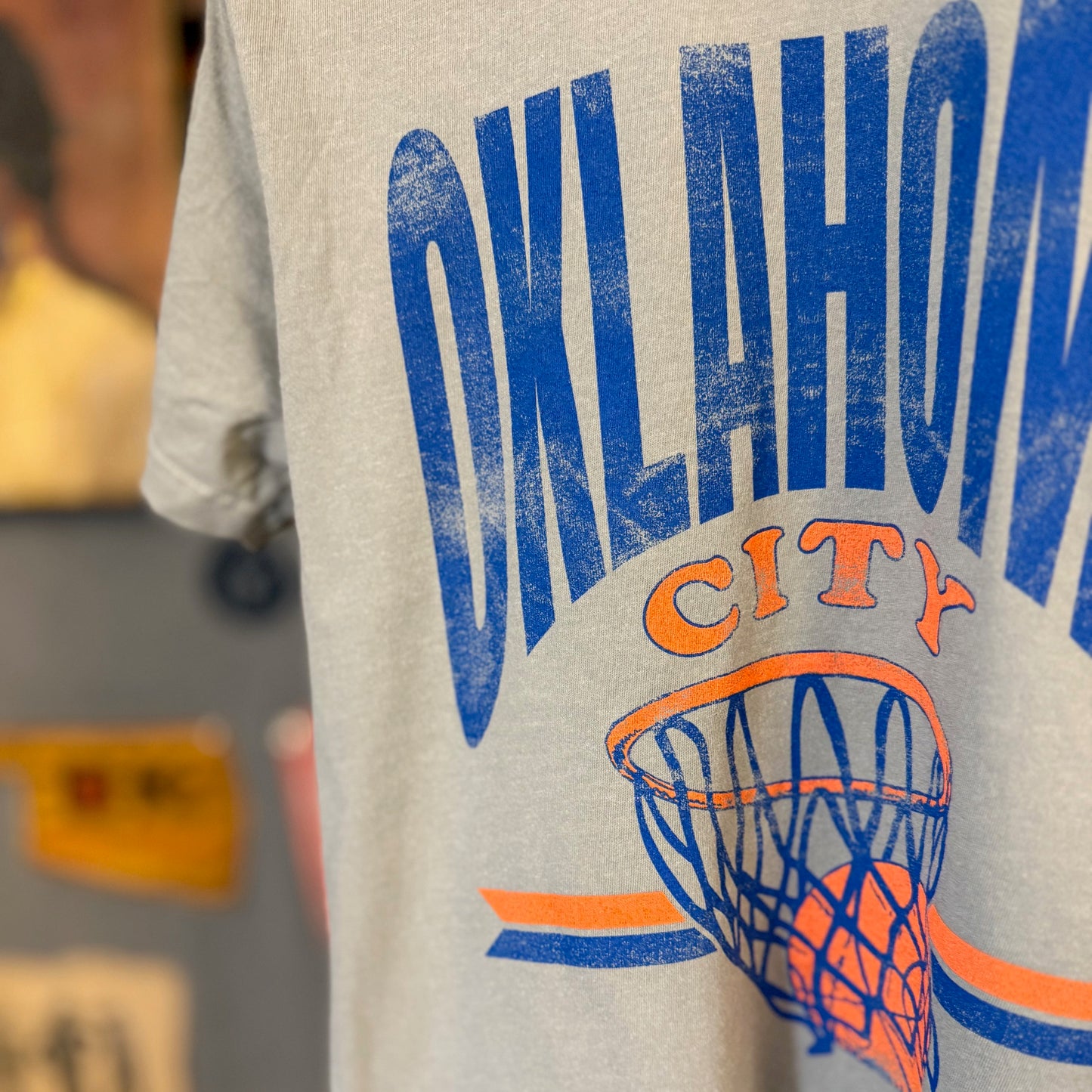 OKC Basketball Fade Stripes Tee - Granite