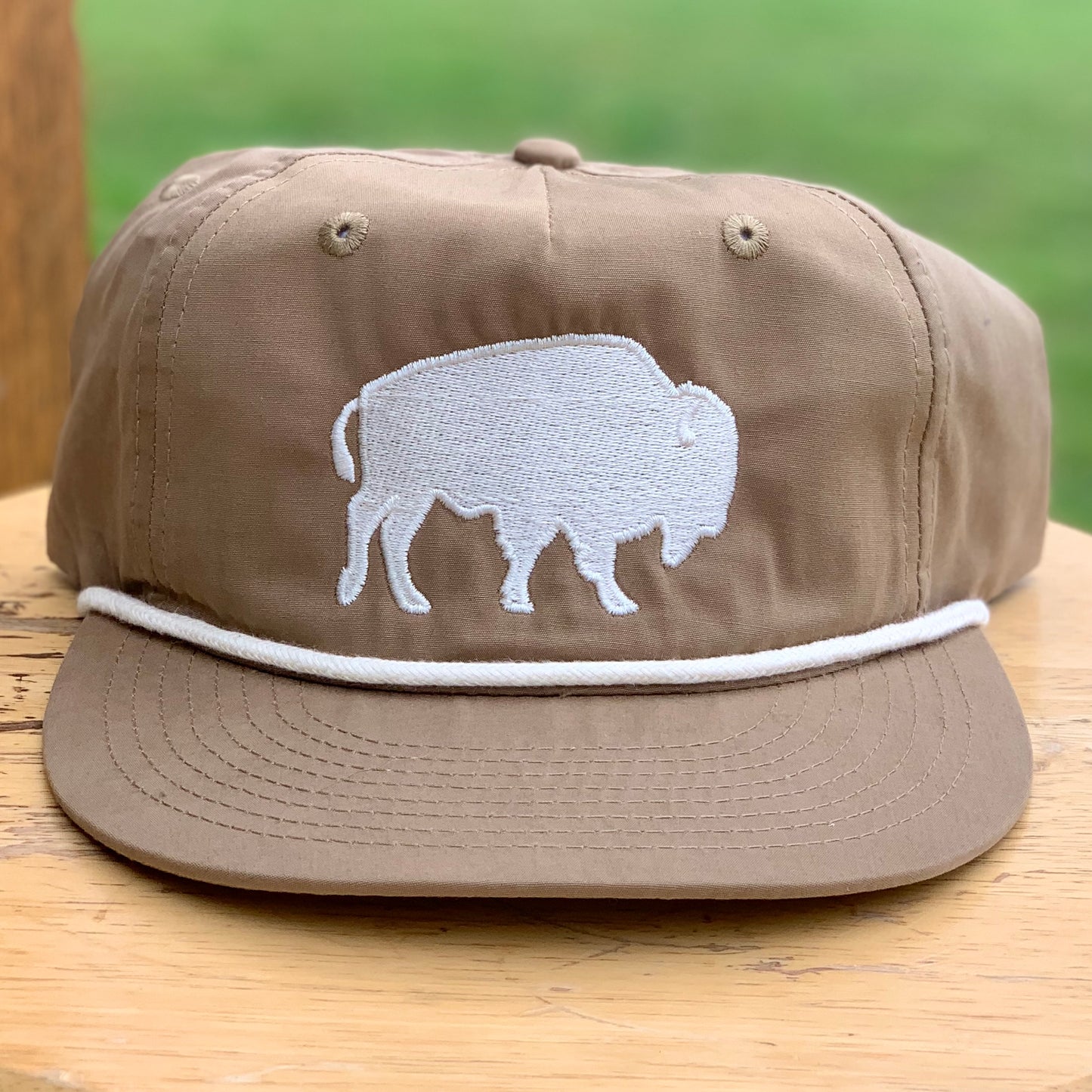 White Stitch Bison Hat - Tan