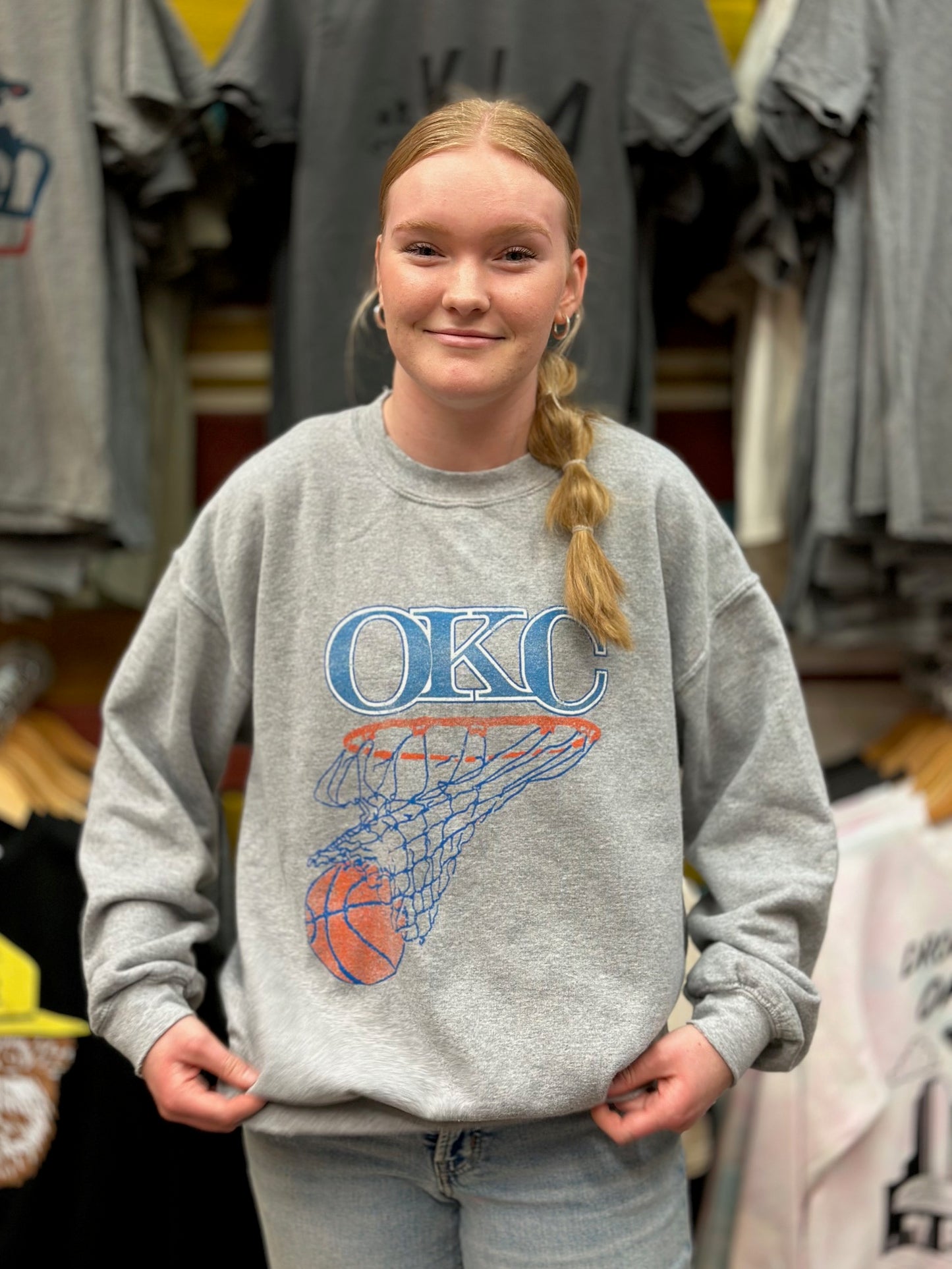 OKC Basketball Net Thrifted Sweatshirt