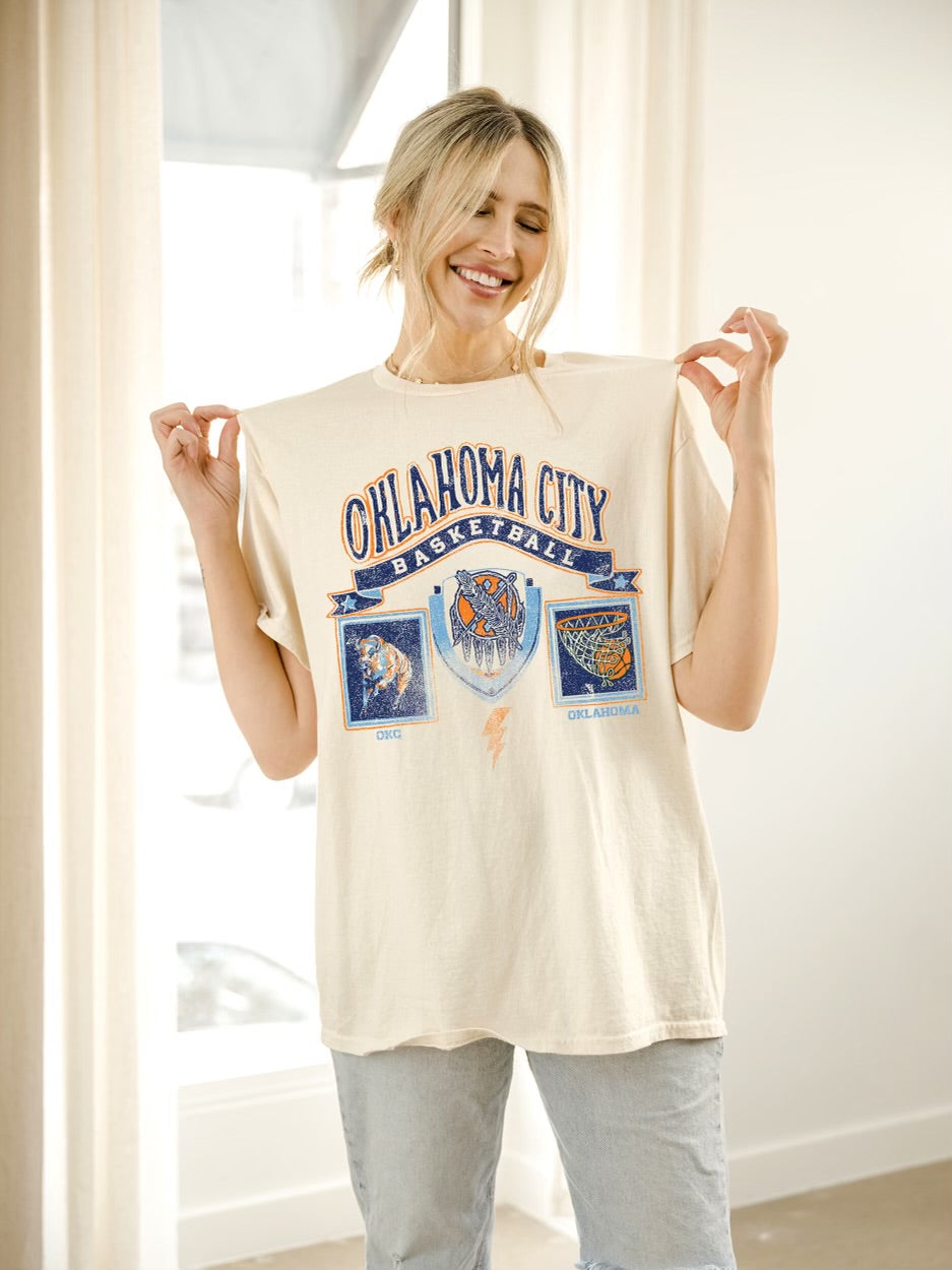 OKC Patch Thrifted Tee - Off White