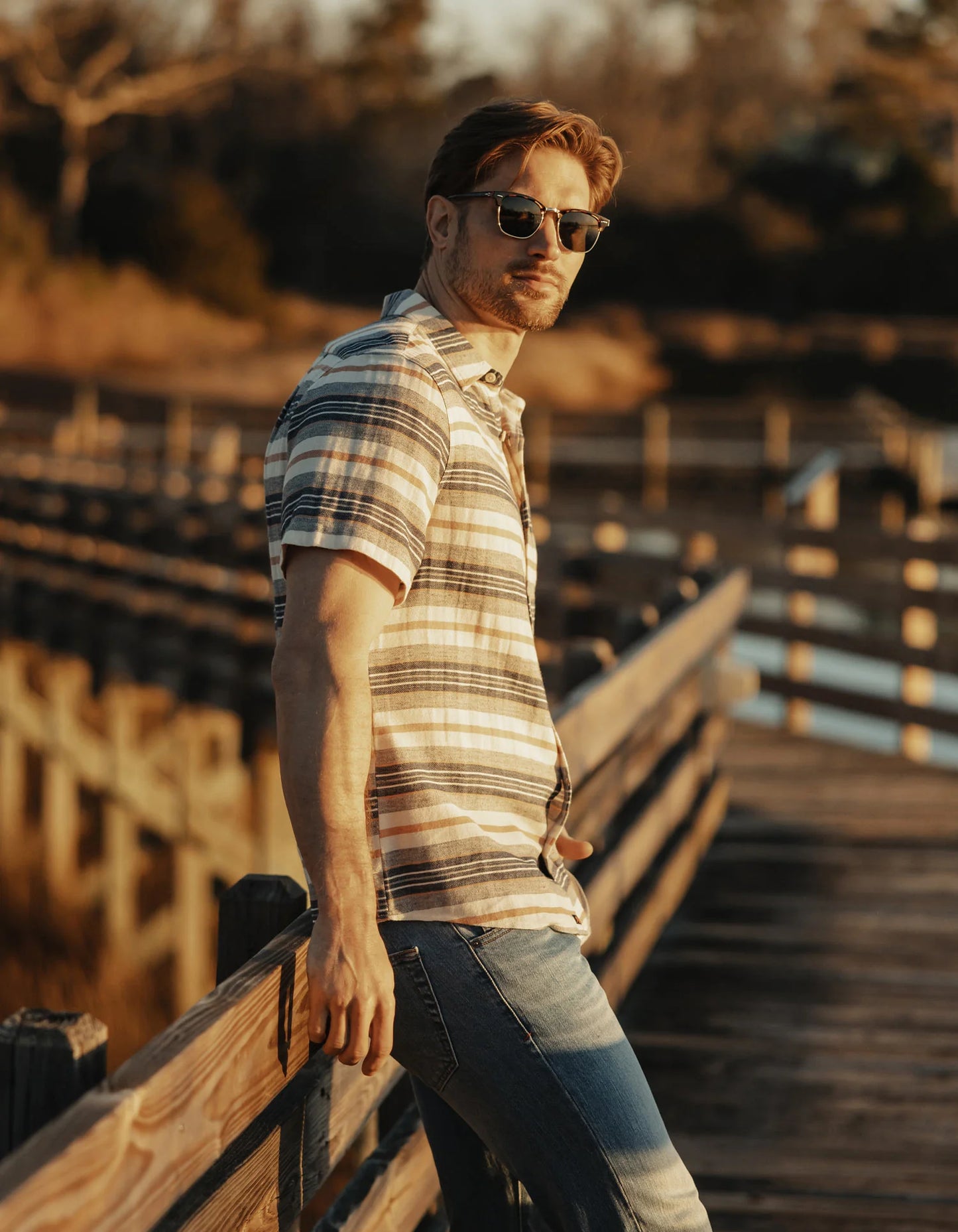 Freshwater Button Up Shirt - Adobe Rose Stripe