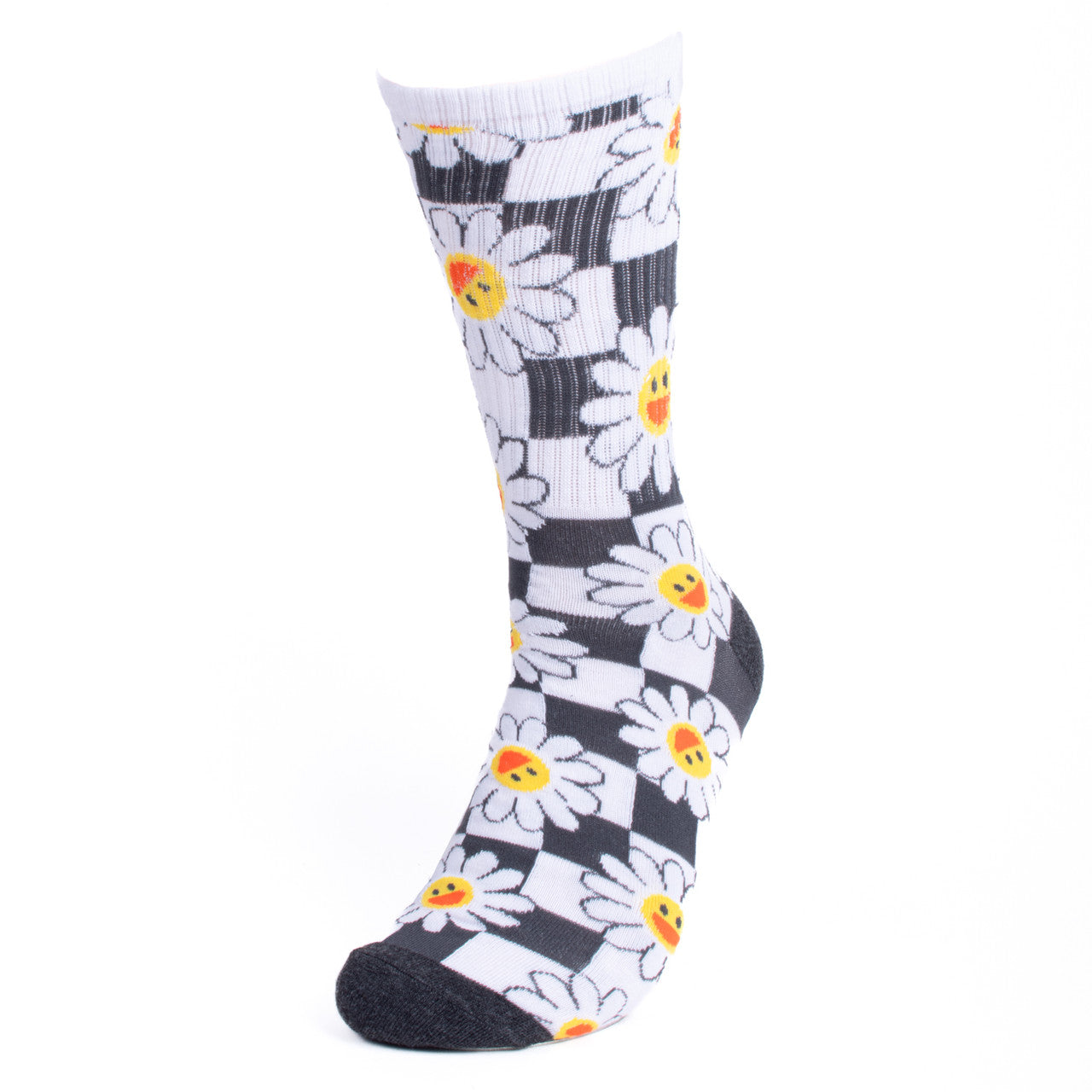 Checker Daisy Ribbed Socks - Charcoal