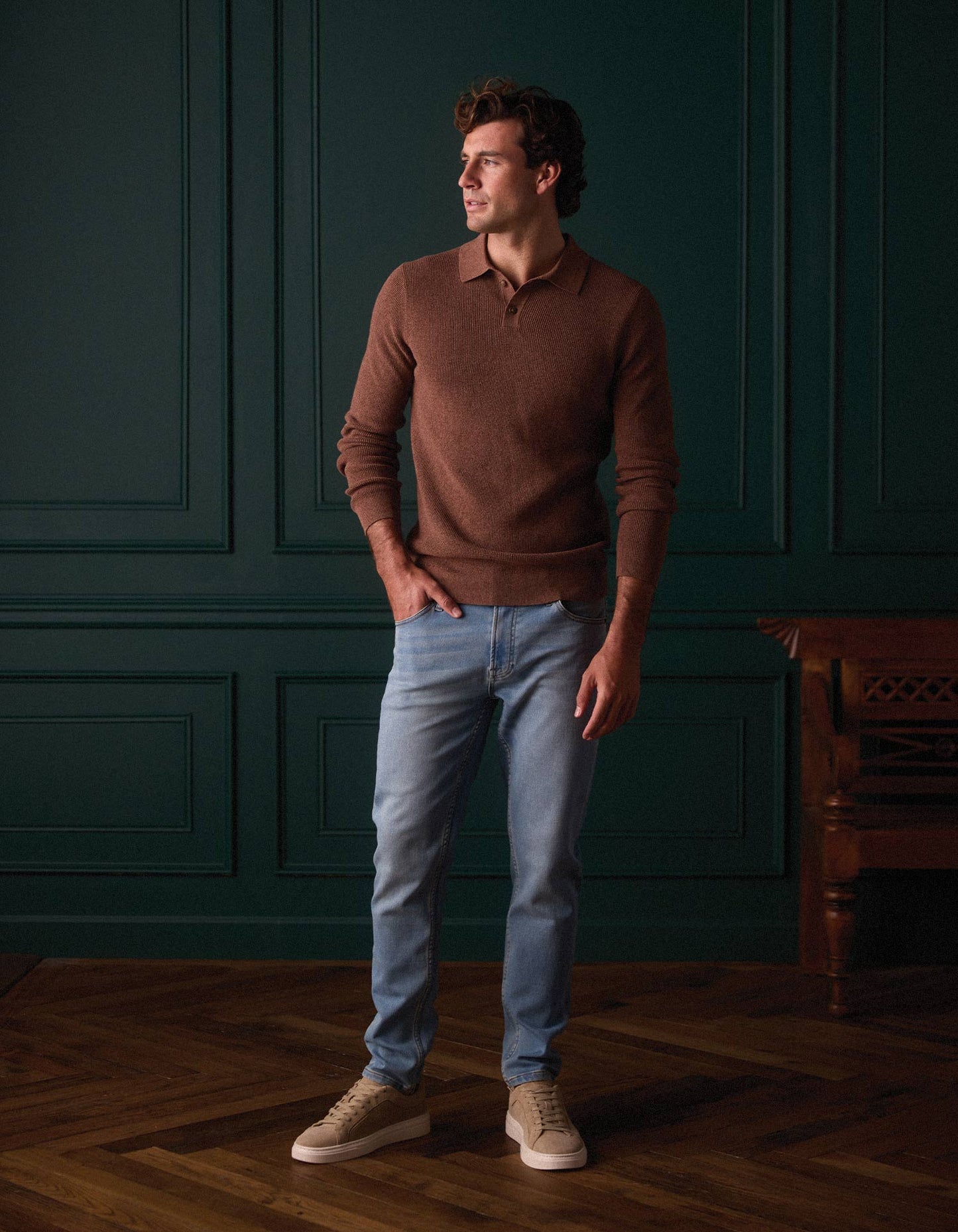 Robles Knit Waffle Stitch Polo - Heather Brown