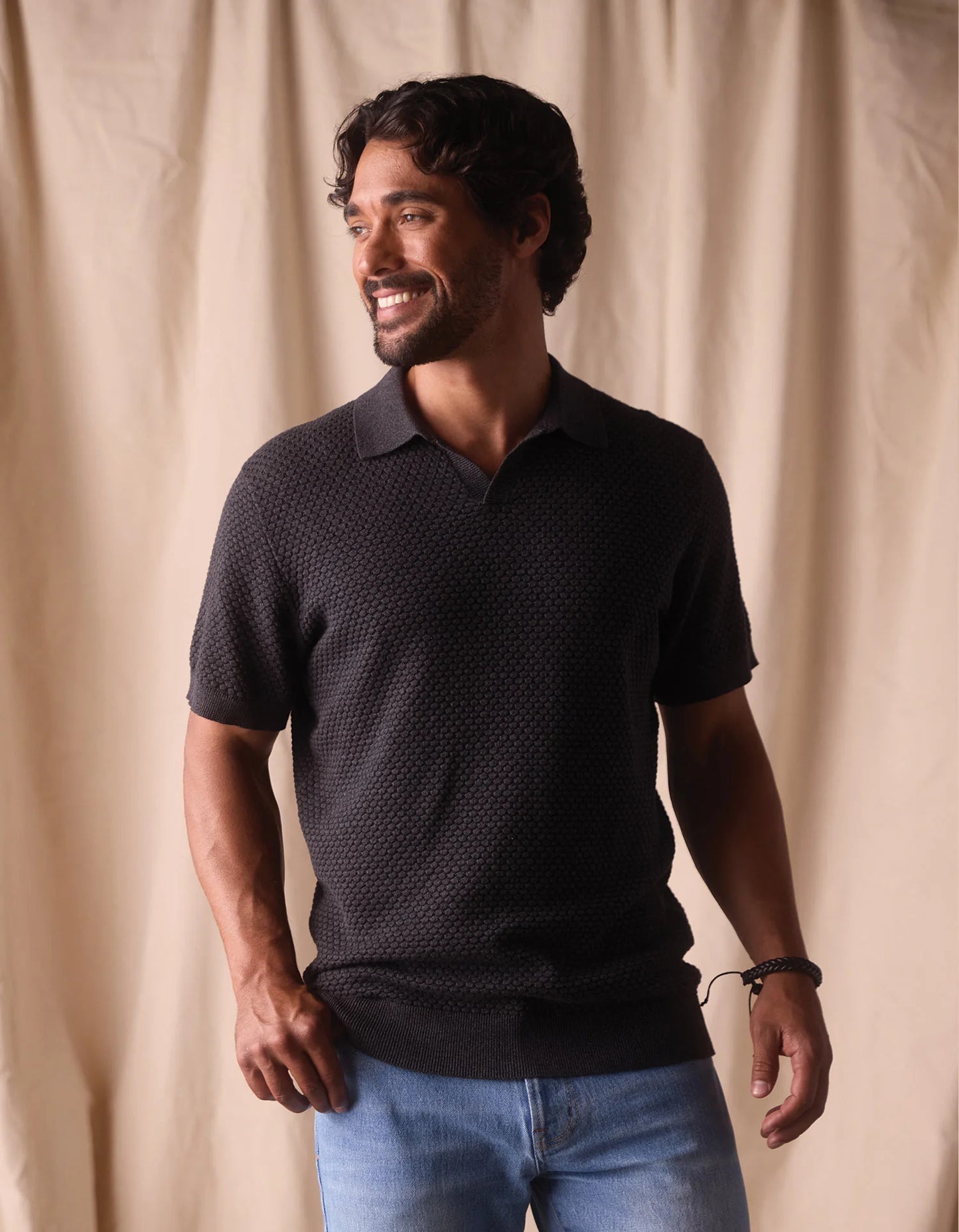 Robles Knit Jacquard Polo - Charcoal