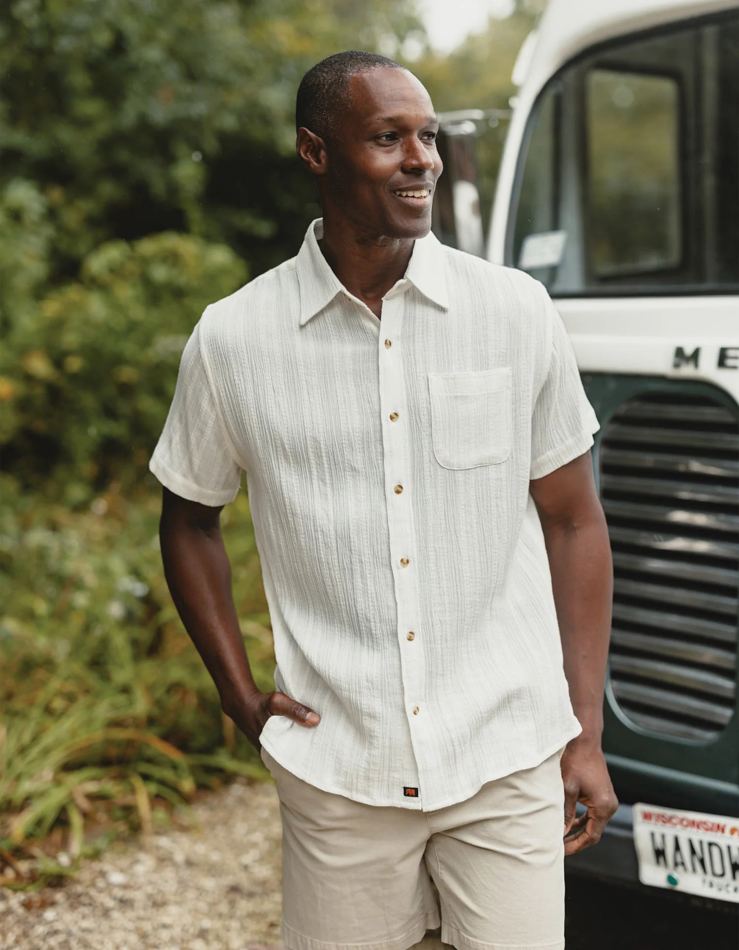 Freshwater Button Up Shirt - Ivory Crinkle Dobby