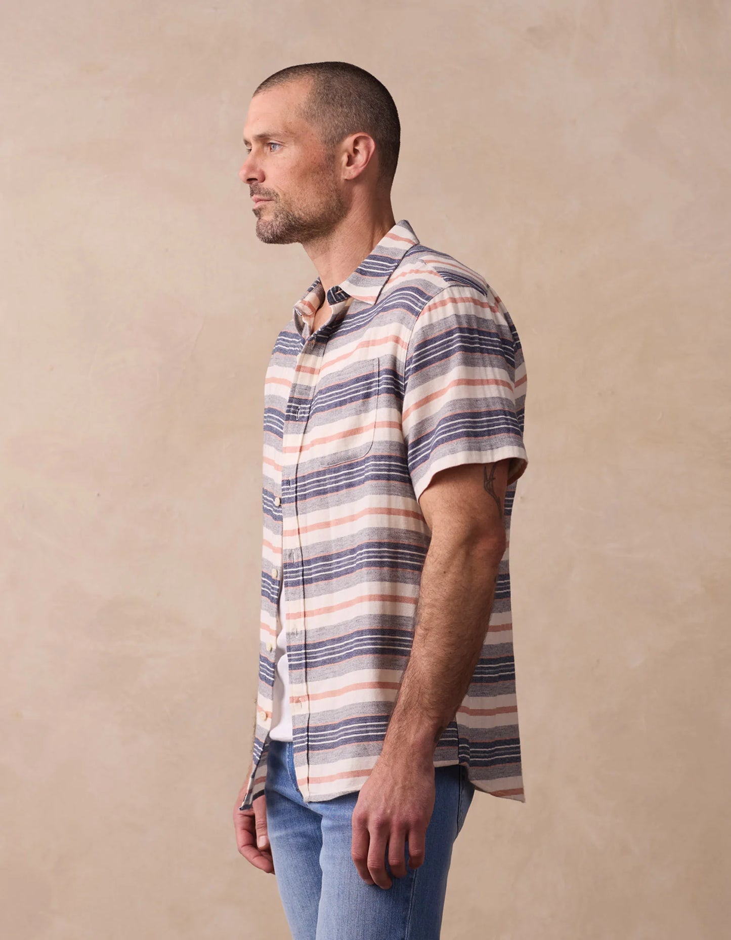 Freshwater Button Up Shirt - Adobe Rose Stripe
