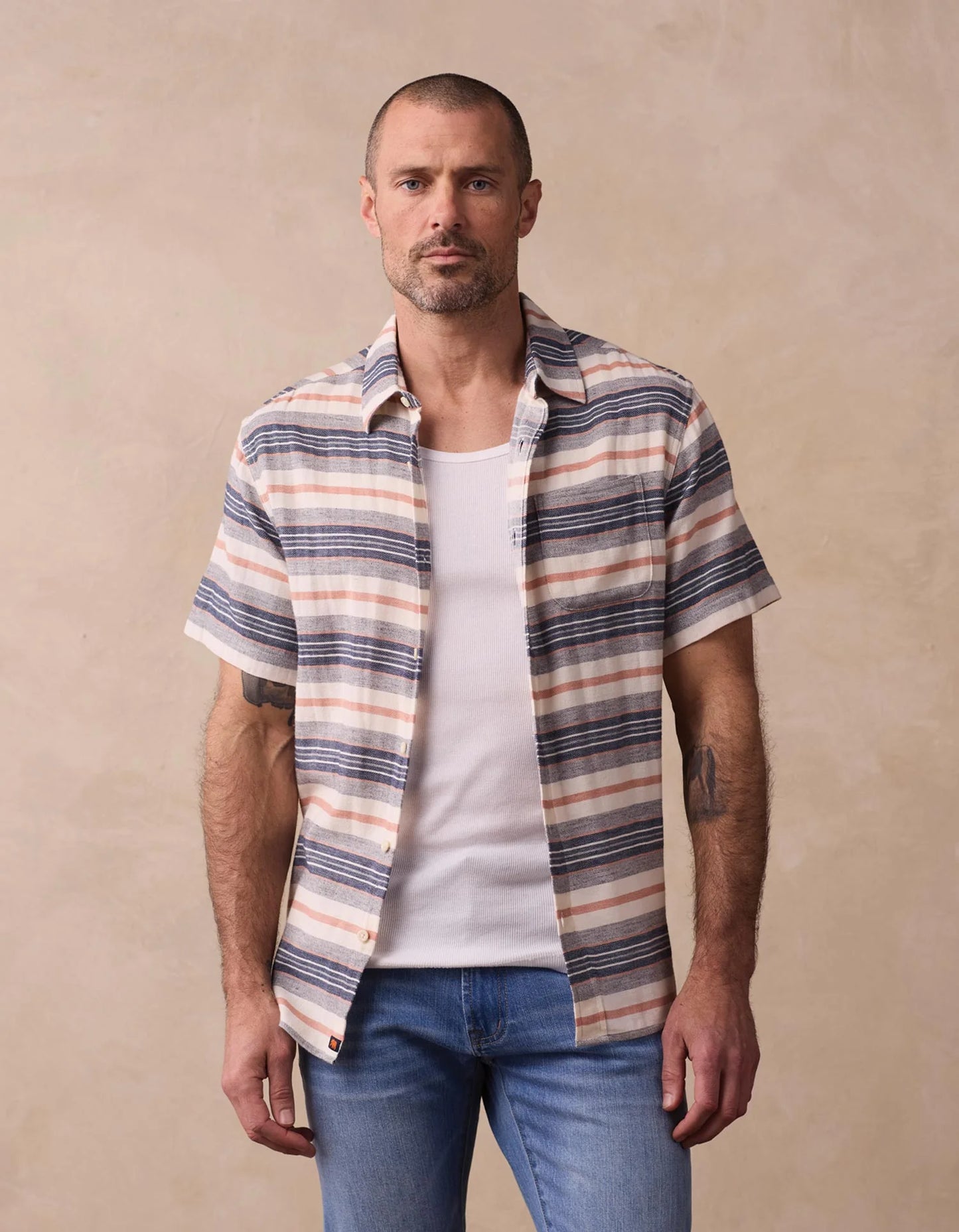 Freshwater Button Up Shirt - Adobe Rose Stripe