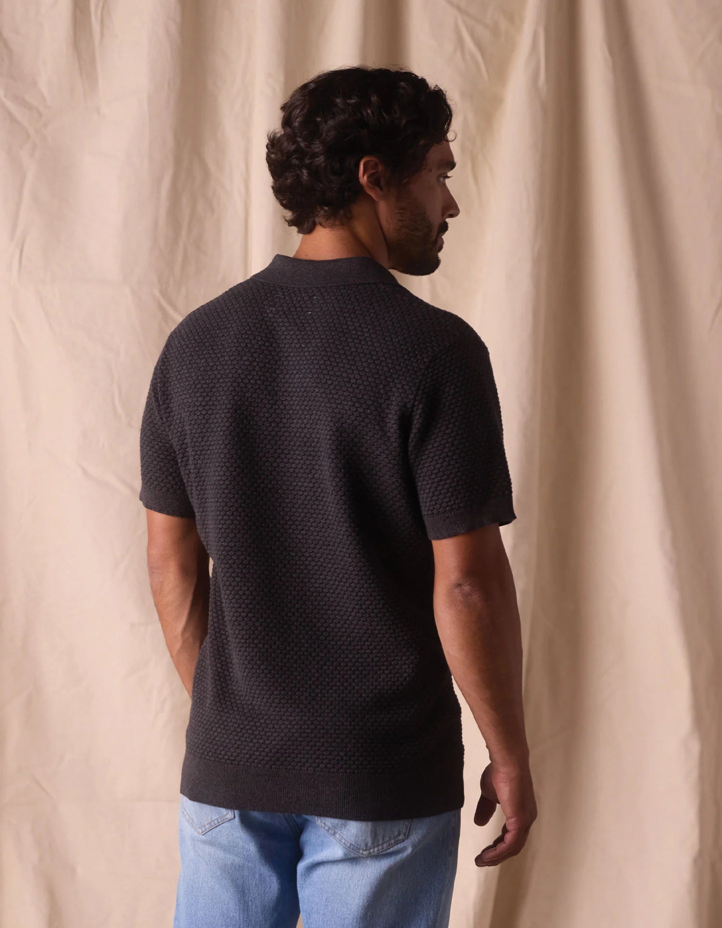 Robles Knit Jacquard Polo - Charcoal