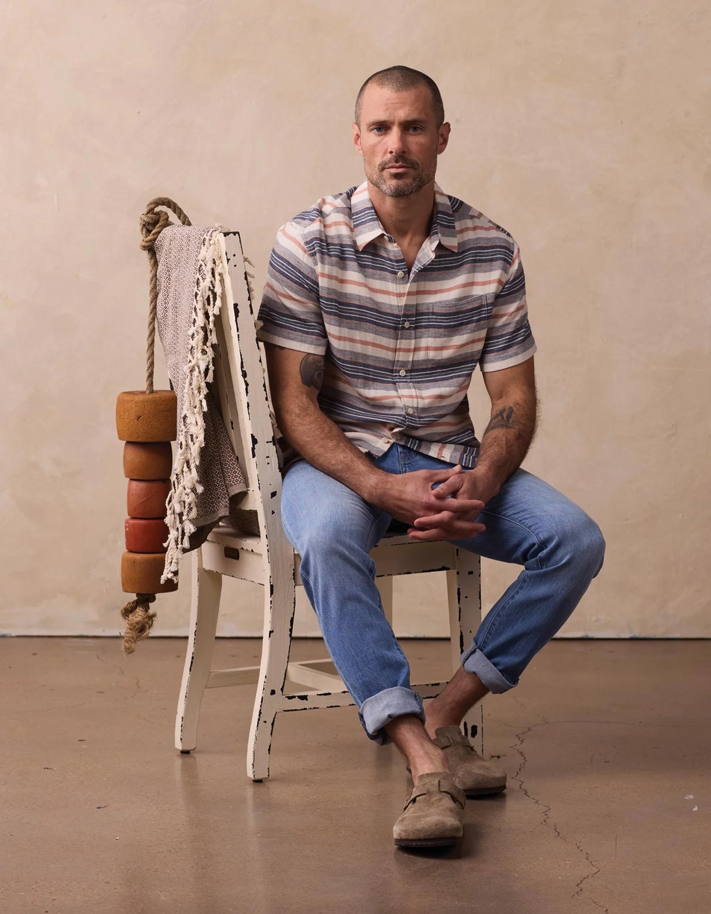 Freshwater Button Up Shirt - Adobe Rose Stripe