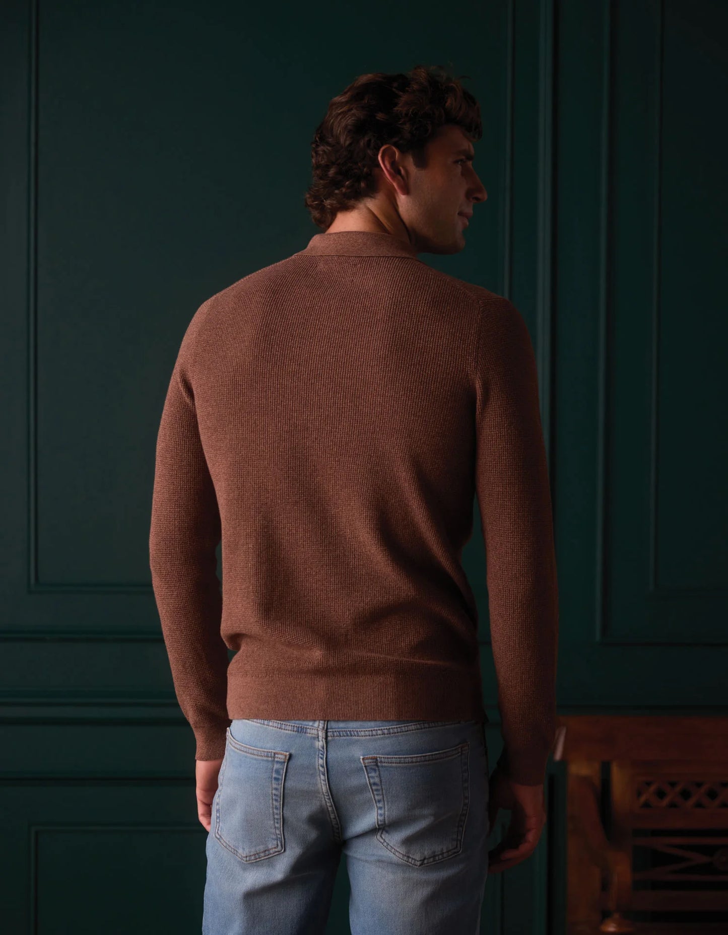 Robles Knit Waffle Stitch Polo - Heather Brown