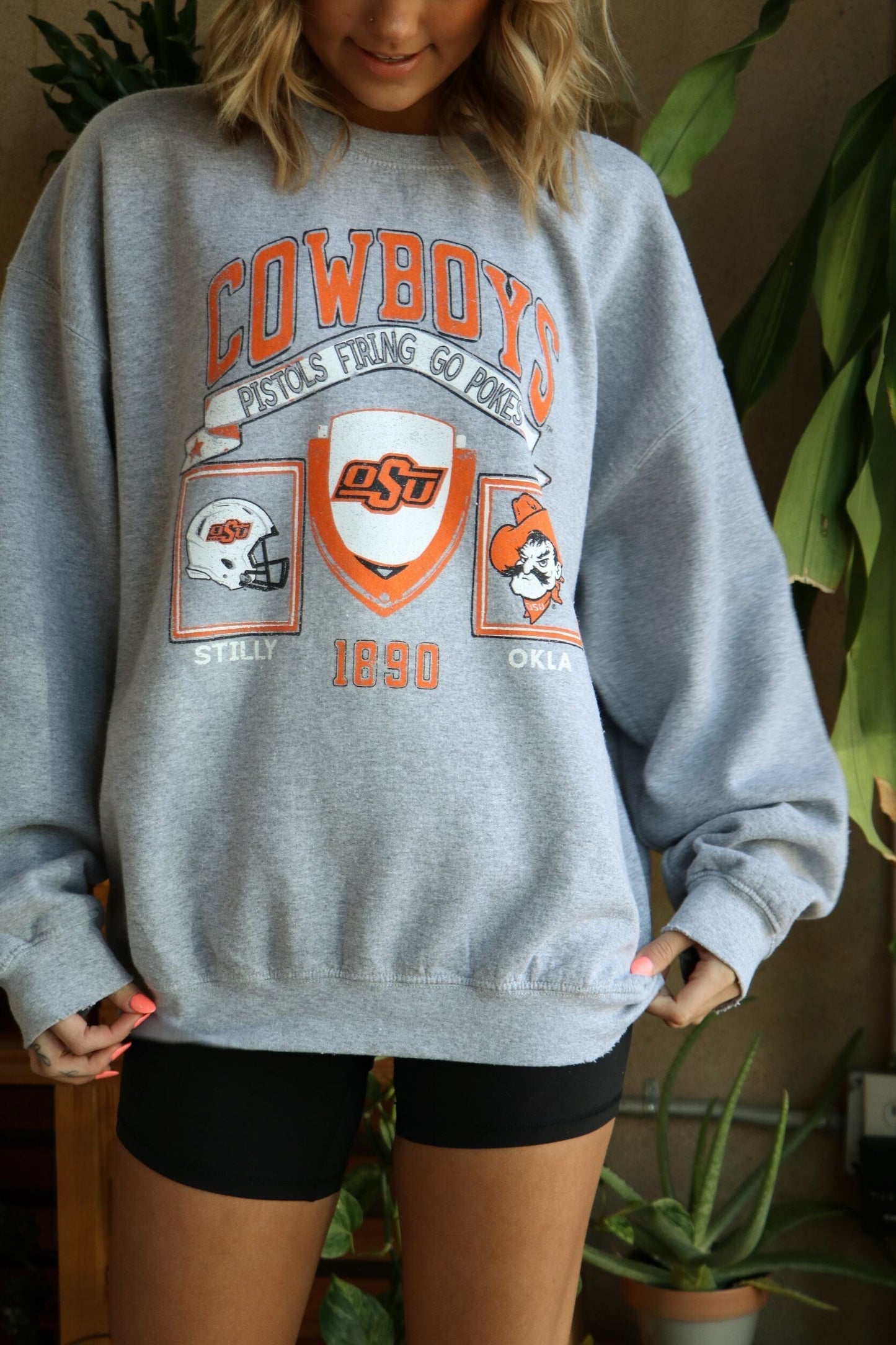 OSU Cowboys Prep Patch Grey Thrifted Sweatshirt