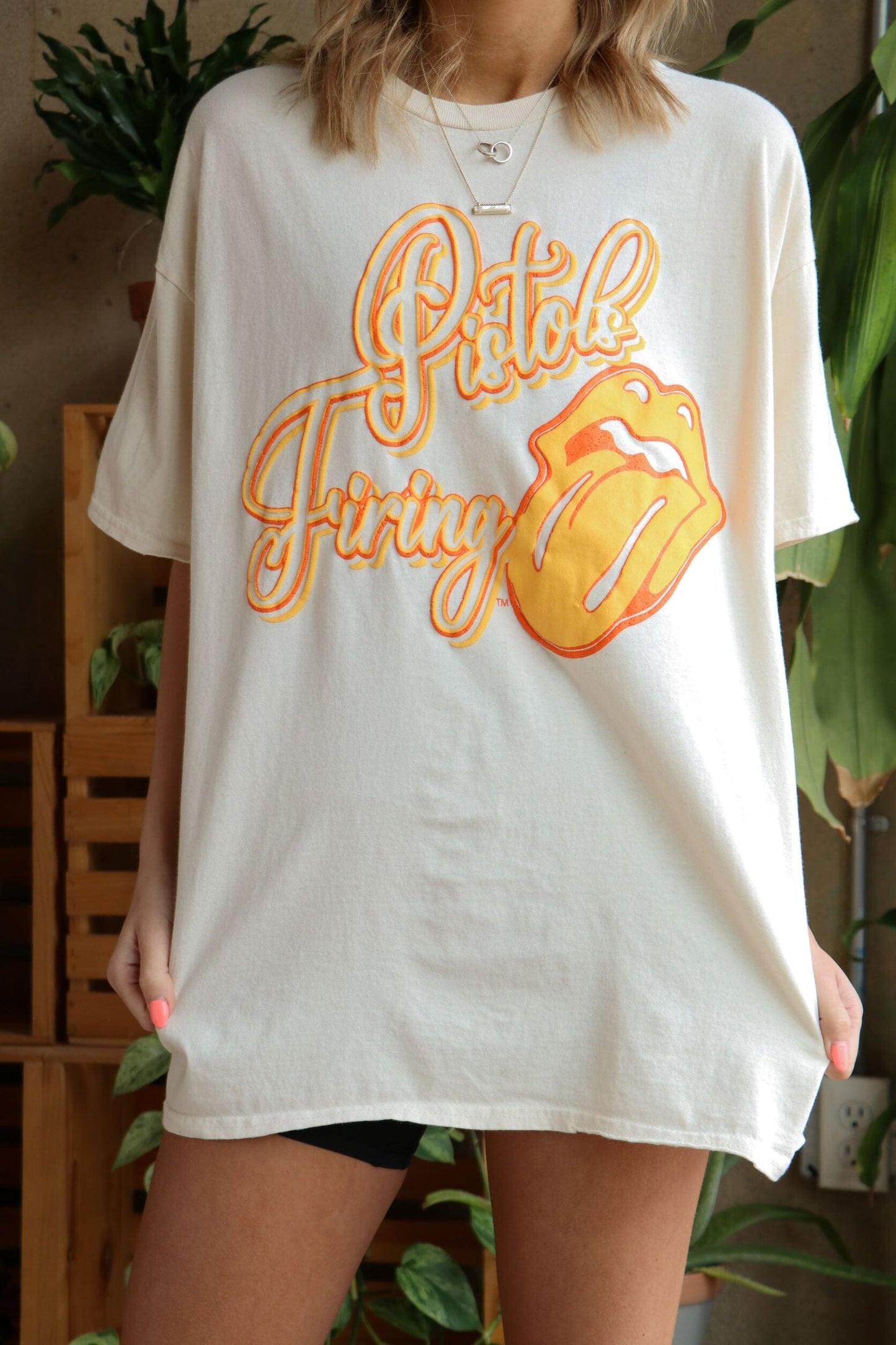 Rolling Stones OSU Pistols Firing Malibu Puff Ink Off White Thrifted Tee