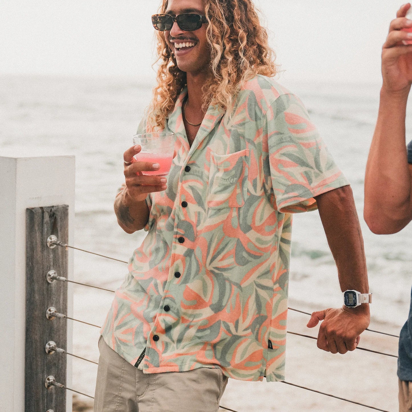 Palapa Terry Shirt: Monstera Mash : Sherbet