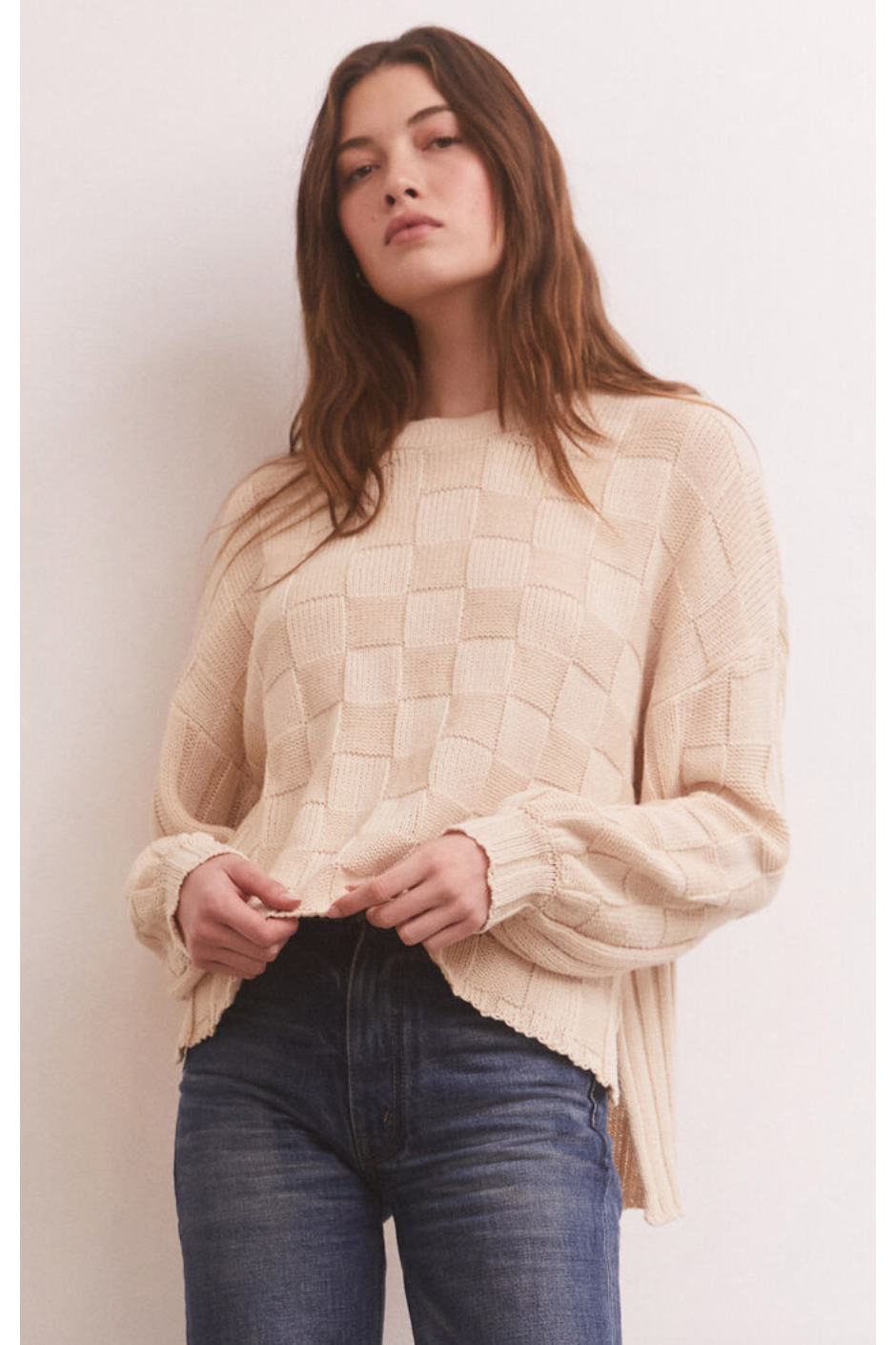Foster Checker Sweater - Whisper White