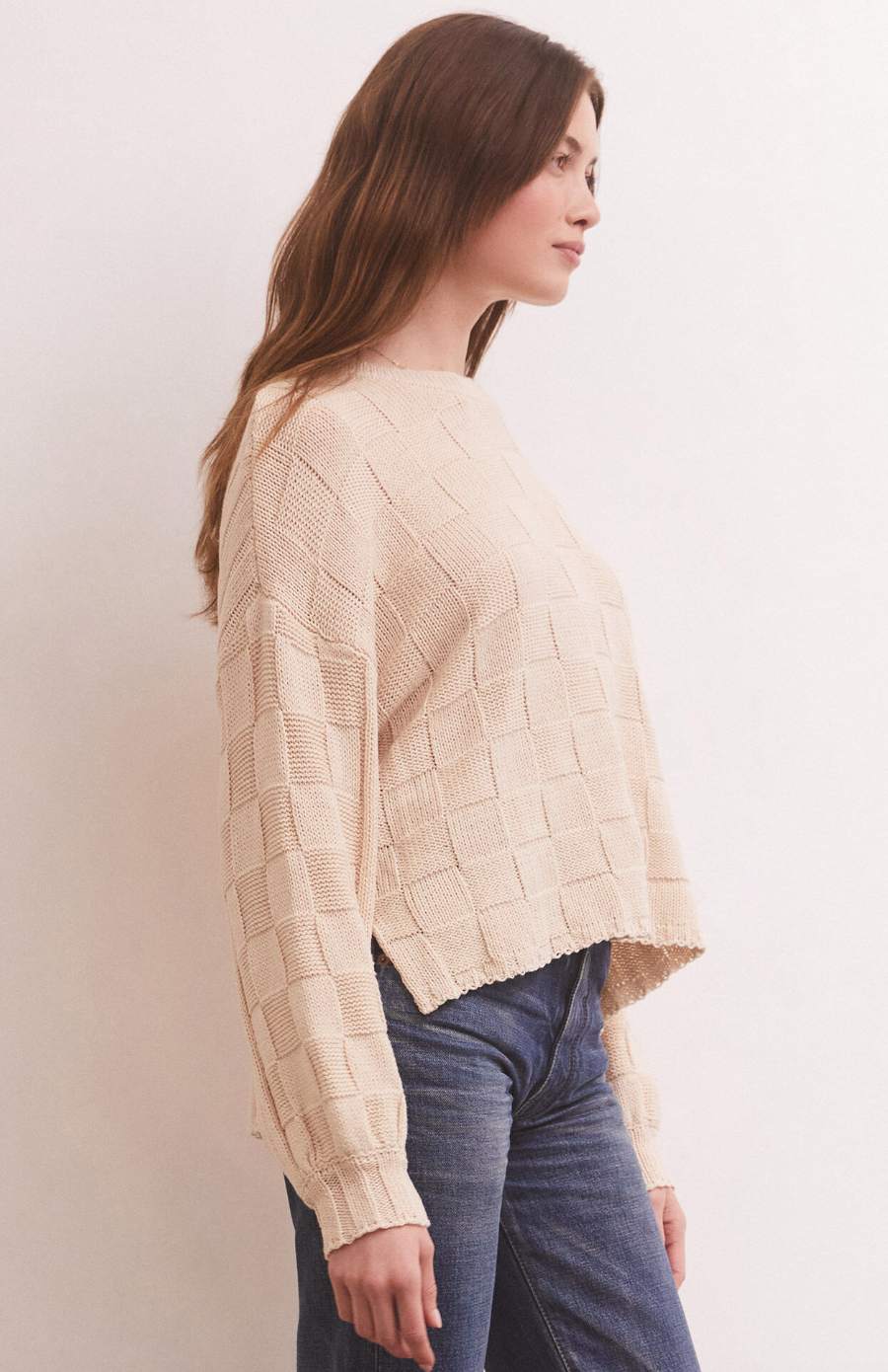Foster Checker Sweater - Whisper White