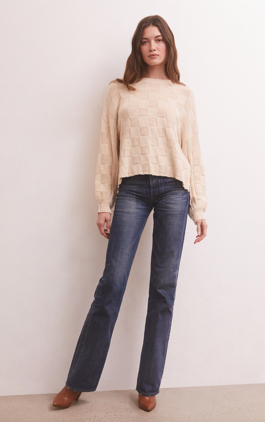 Foster Checker Sweater - Whisper White