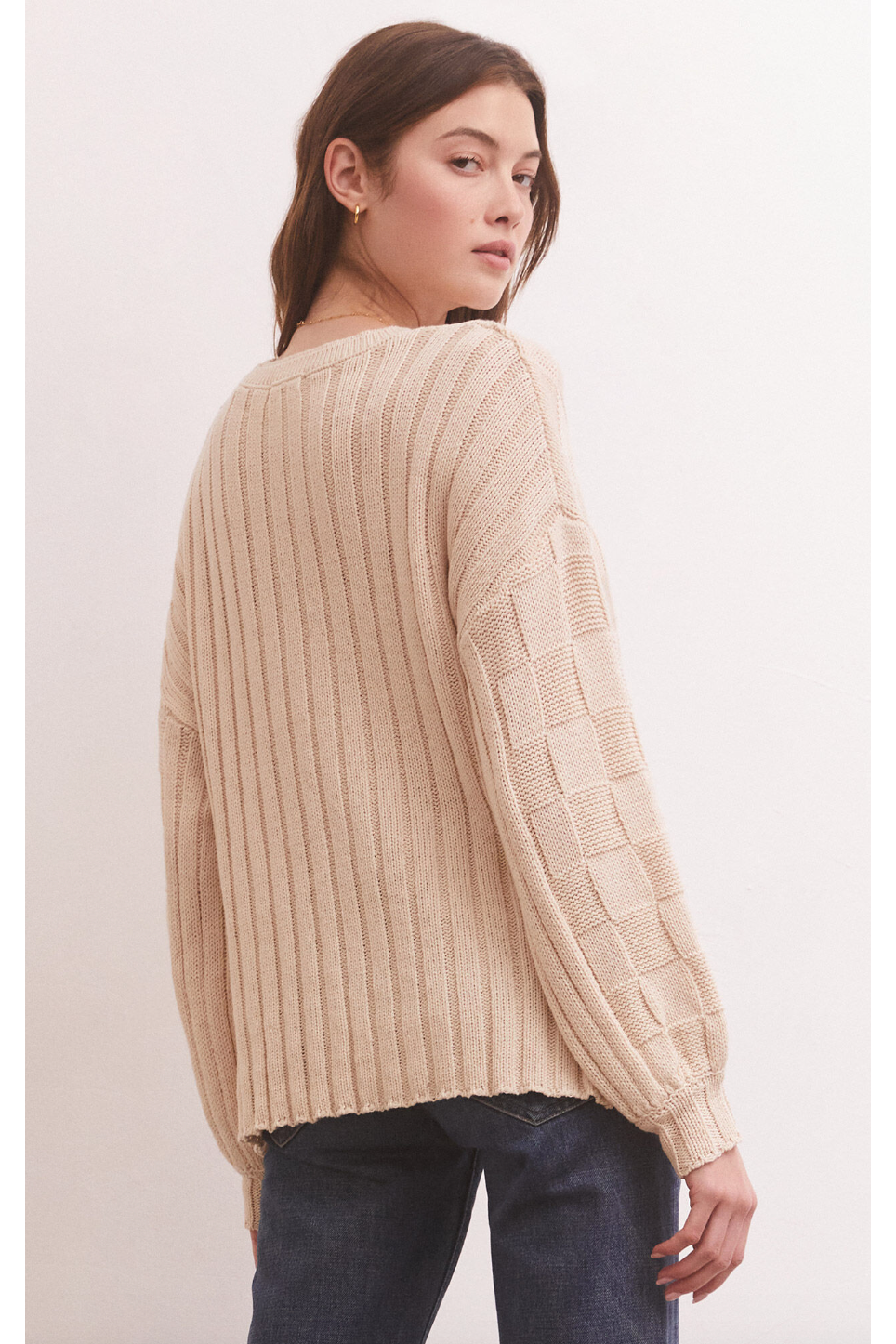 Foster Checker Sweater - Whisper White
