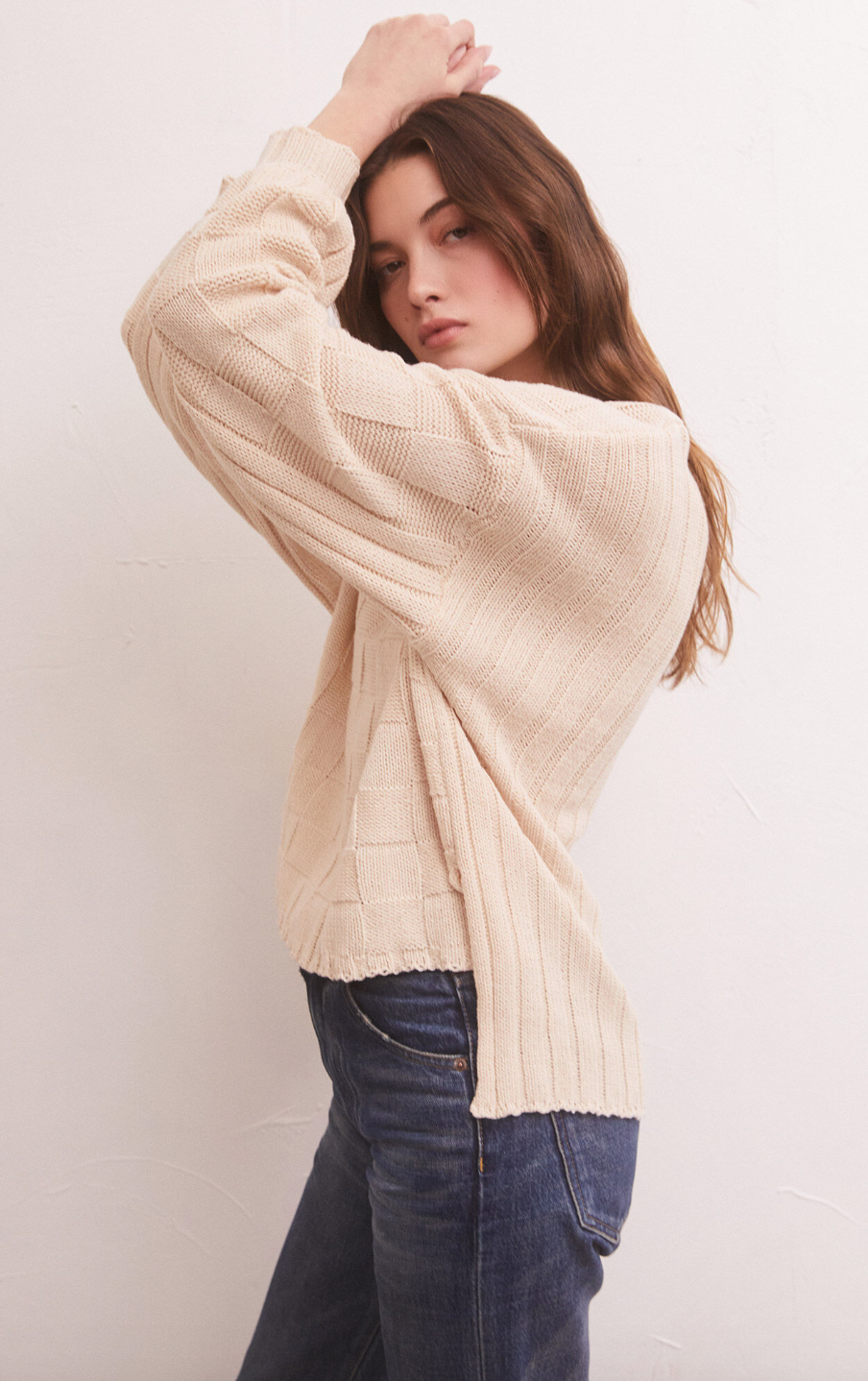 Foster Checker Sweater - Whisper White