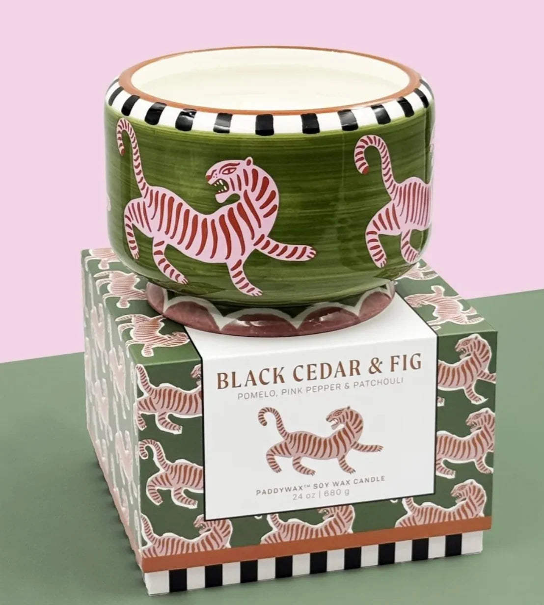 24 oz Ceramic Tiger Candle - Black Cedar