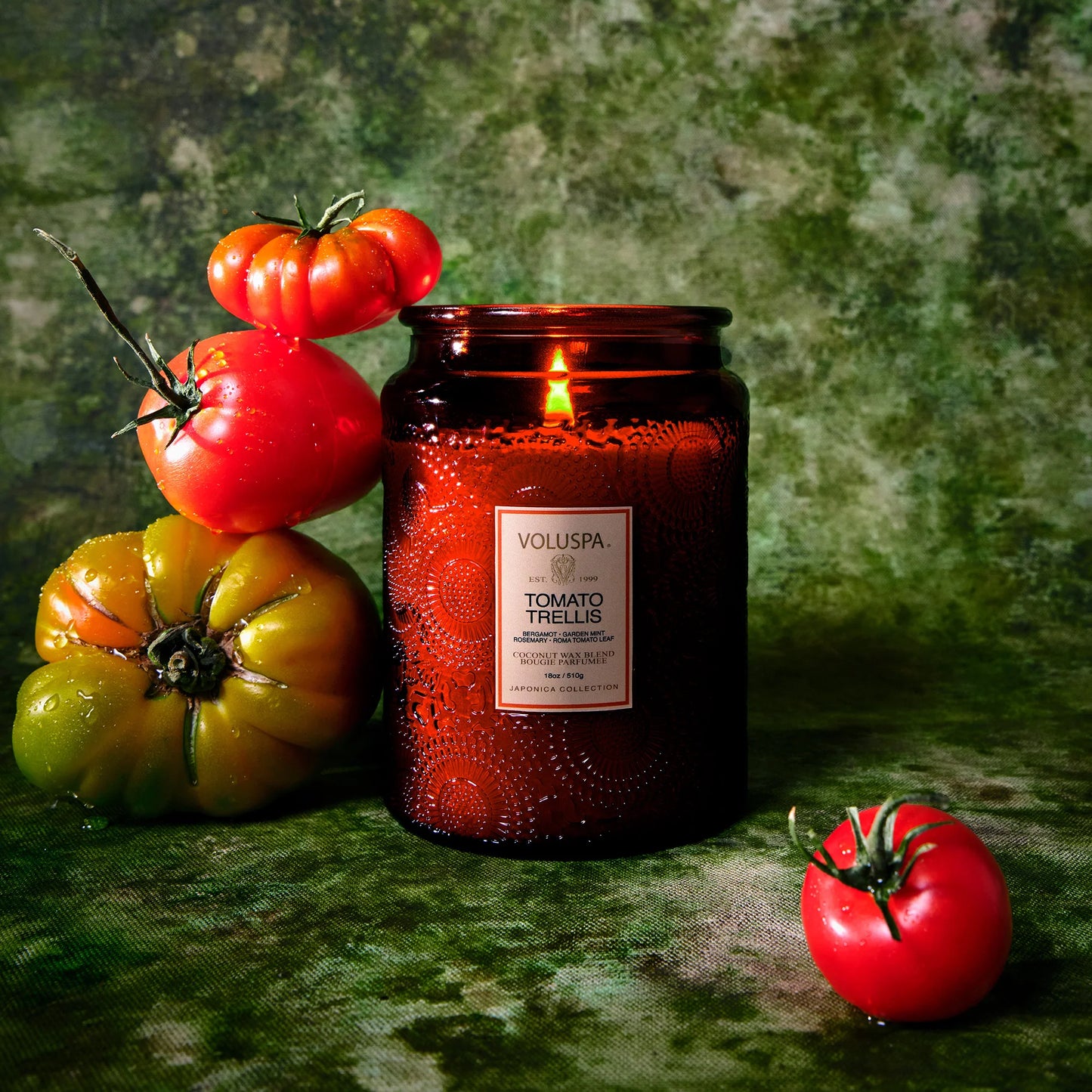 Large Embossed Glass Candle - Tomato Trellis