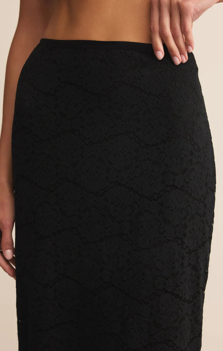 Via Lace Midi Skirt - Black