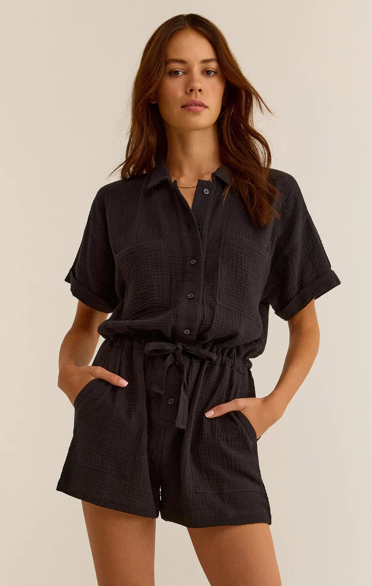 Lookout Gauze Romper - Black