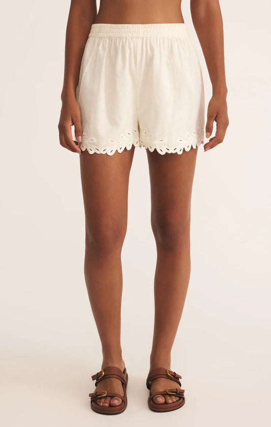 Pesaro Embroidered Linen Short - White