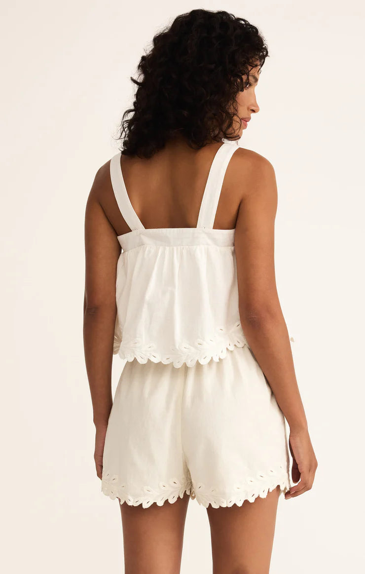 Annecy Embroidered Linen Tank - White
