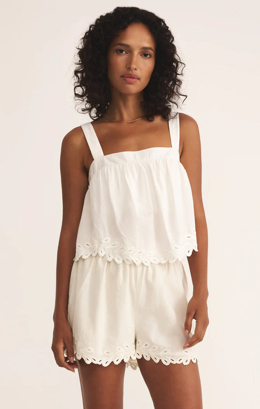 Annecy Embroidered Linen Tank - White