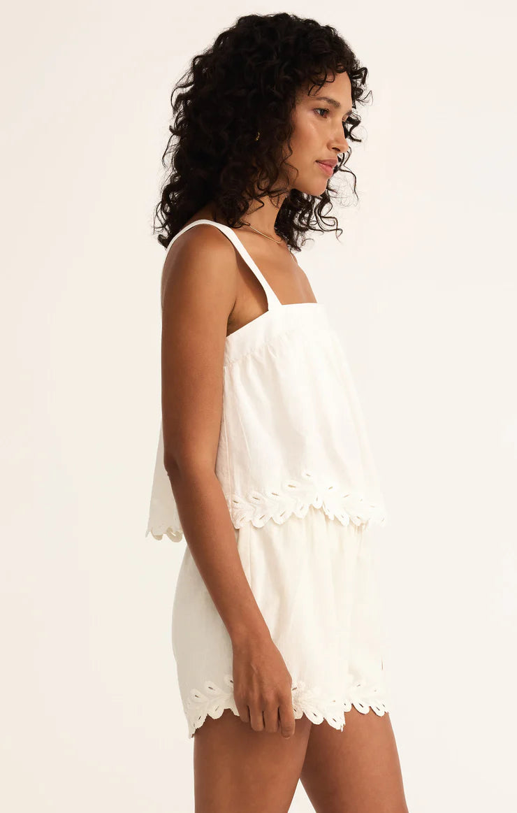 Annecy Embroidered Linen Tank - White