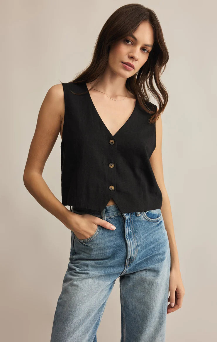 Marta Linen Vest - Black