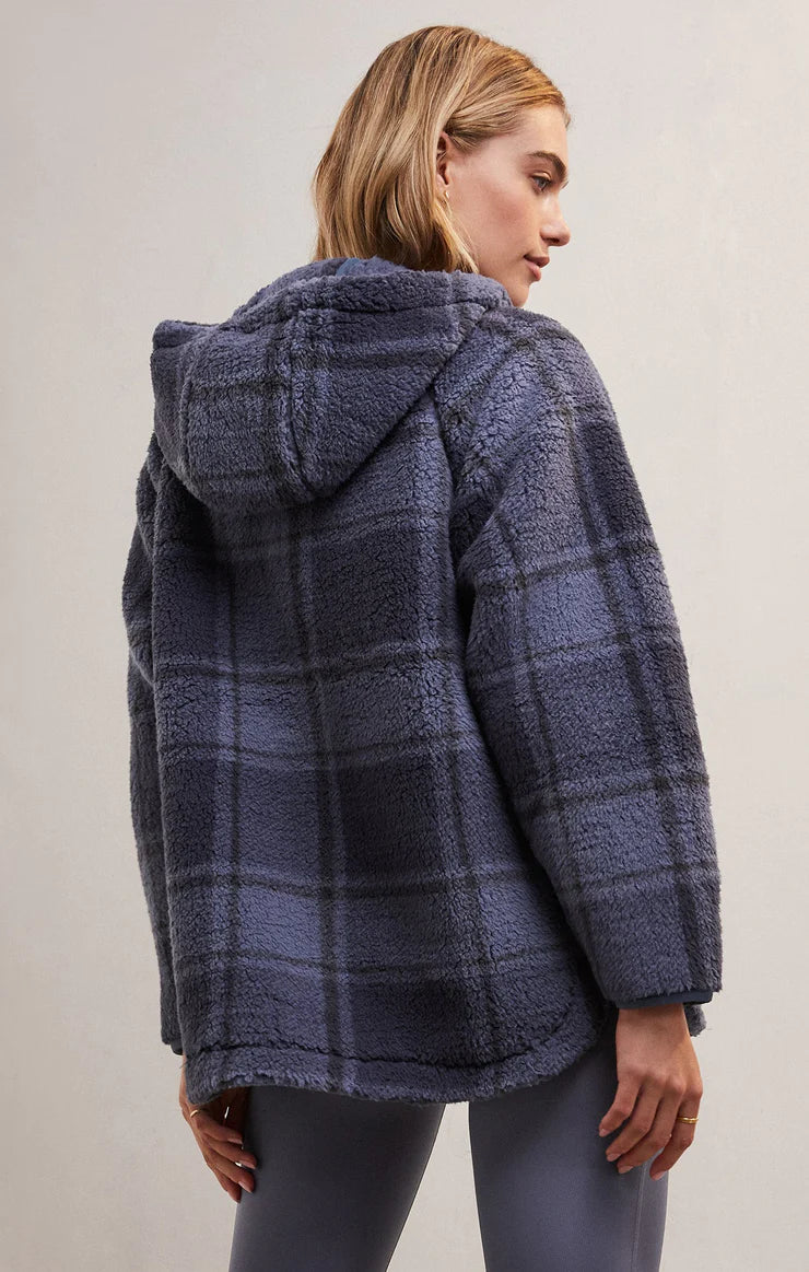 Cross Country Plaid Sherpa Jacket - Blue Ash