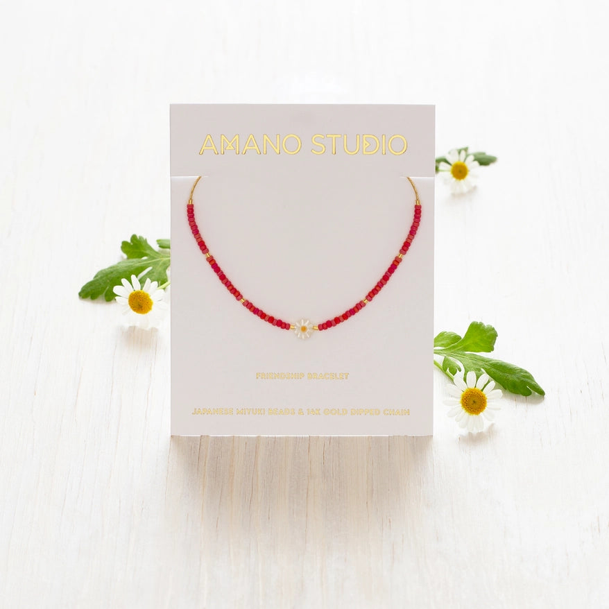 Daisy Miyuki Bead Friendship Bracelet - Coral