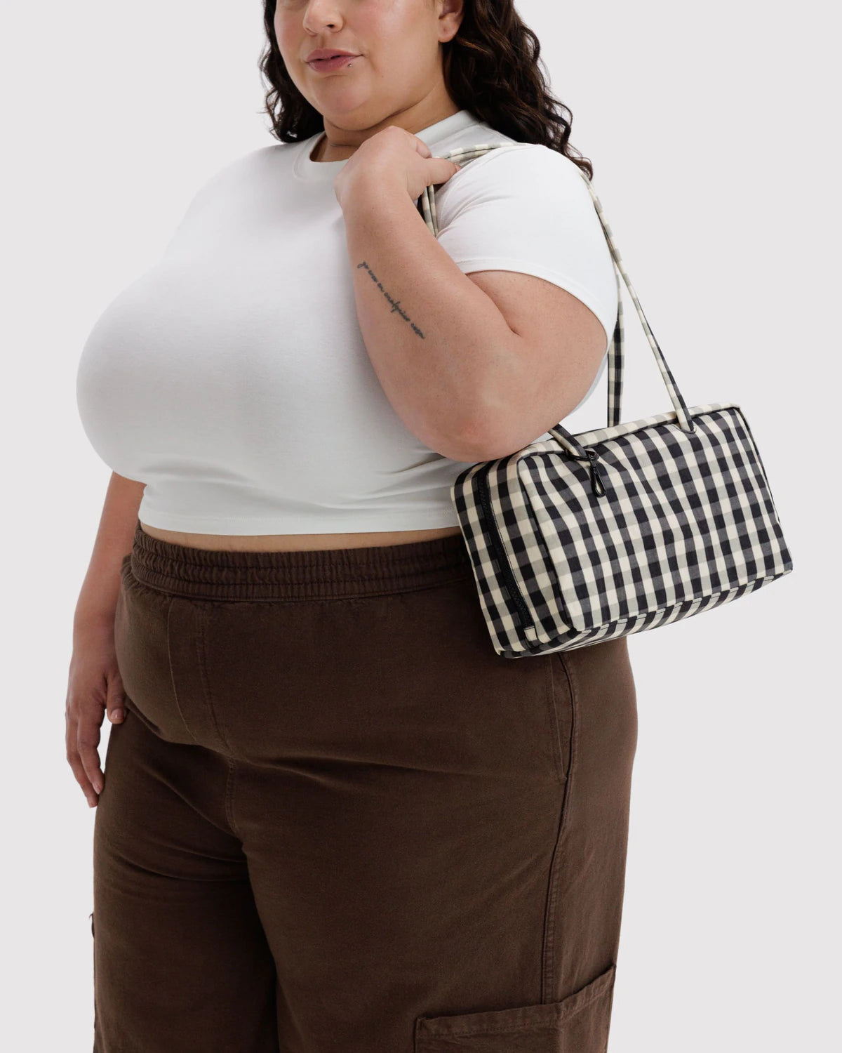 Nylon Bowler Bag - Black & Cream Gingham
