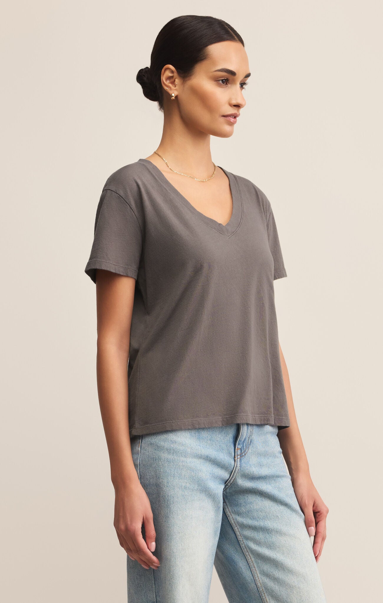 Weekdays V-Neck Tee - Washed Grey