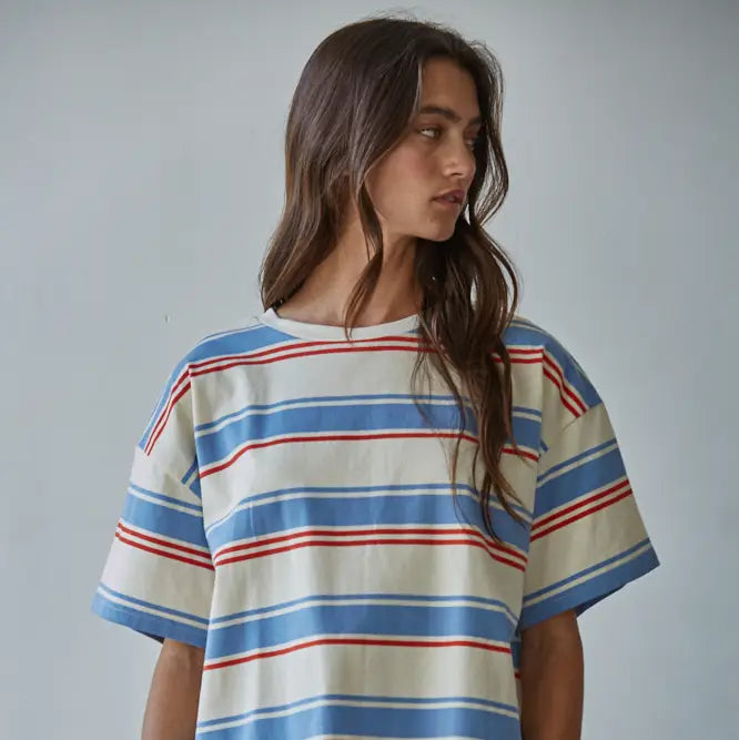 Striped S/S Top - Cream/Blue