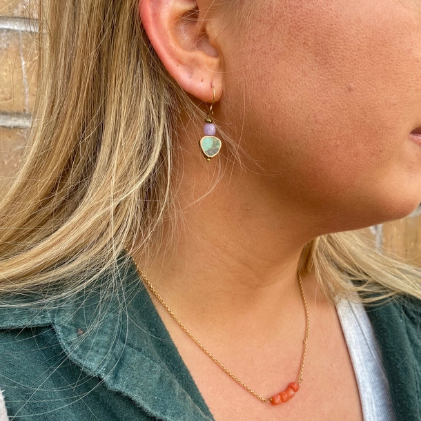 Turquoise Stone Gold Vermeil Earrings - Cube Stone