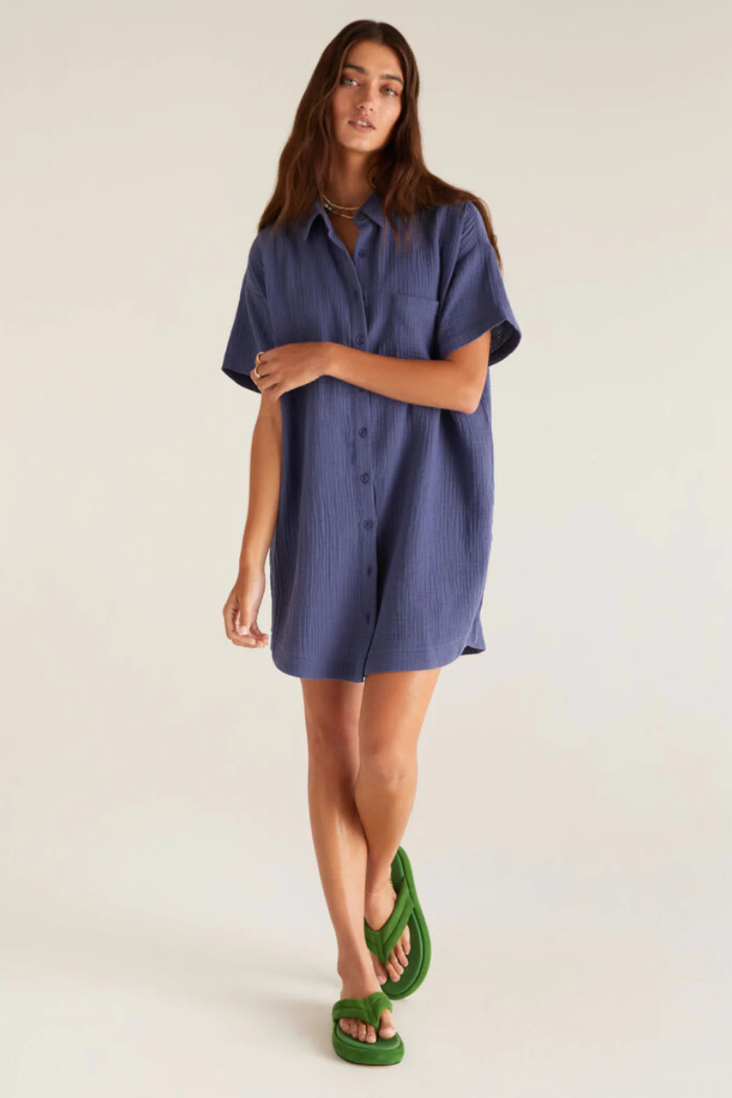 Cyrus Gauze Dress - Dusty Navy