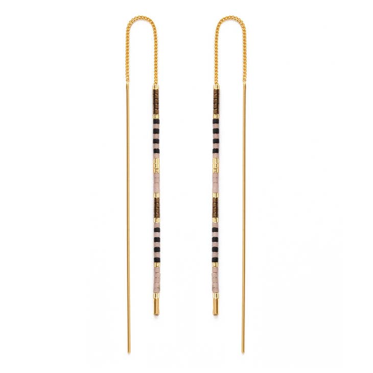 Miyuki Seed Bead Threader Earrings - Chololate