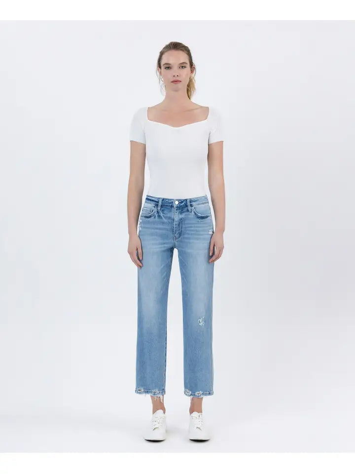 High Rise Distressed Hem Crop Straight Jeans - Boatload