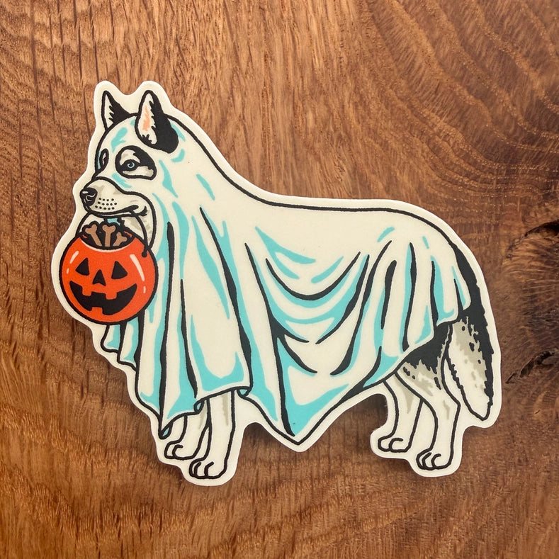 Ghost Husky (Black) - Vinyl Halloween Dog Sticker 3"