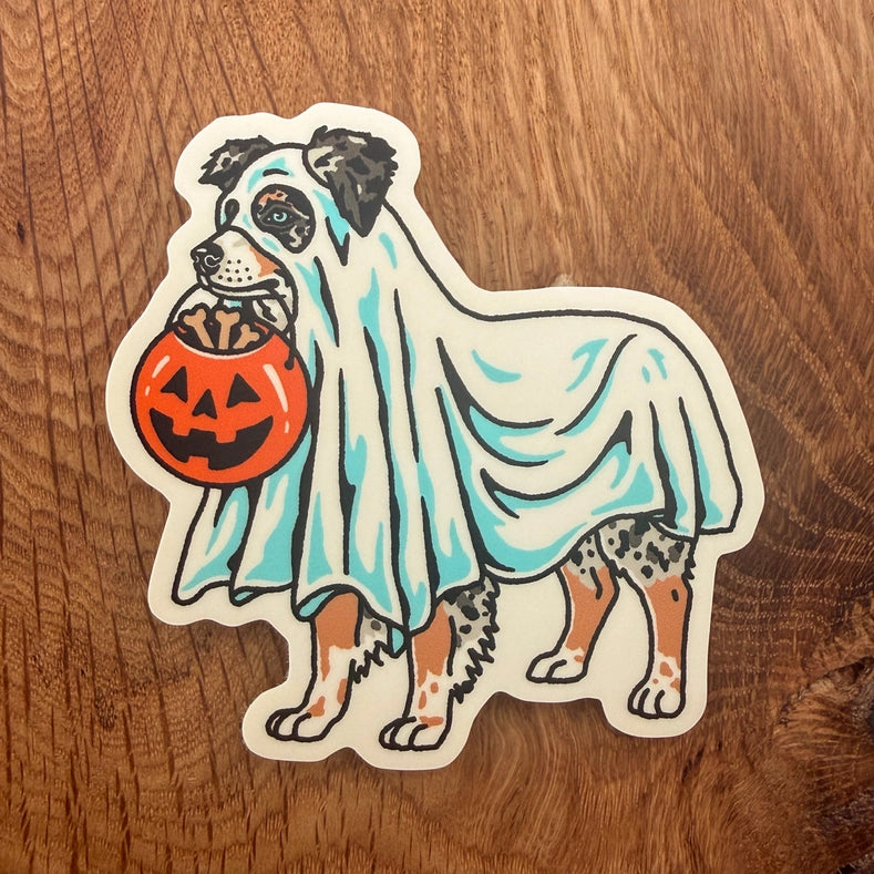 Ghost Australian Shepard - Vinyl Halloween Dog Sticker 3"