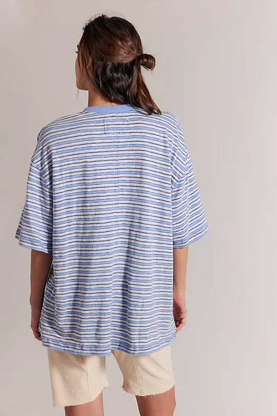 All Love Stripe Pocket Tee - Blissful Blue Combo