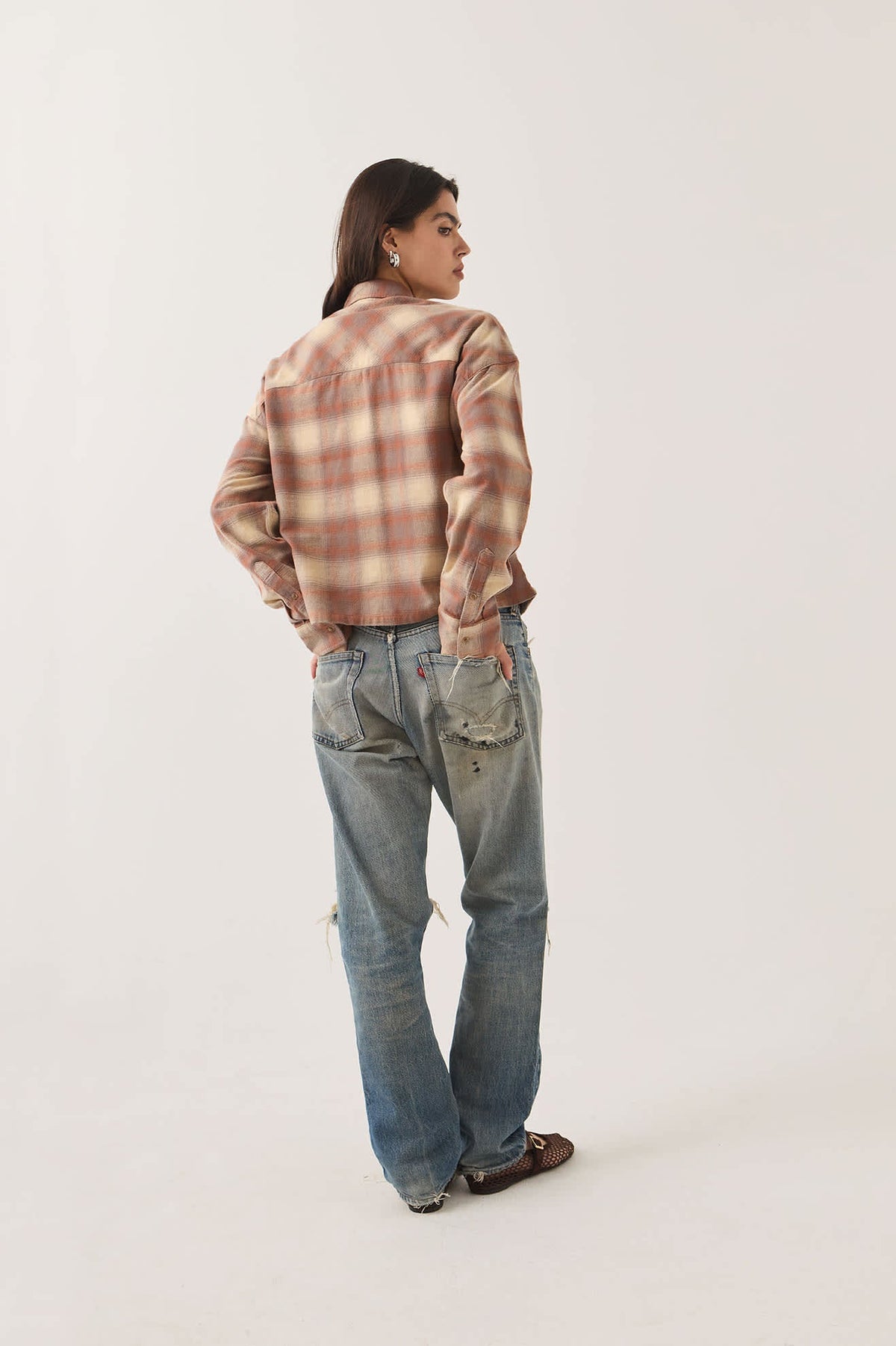 Bowery Crop Women's Overshirt - Soft Tan/Window Plaid