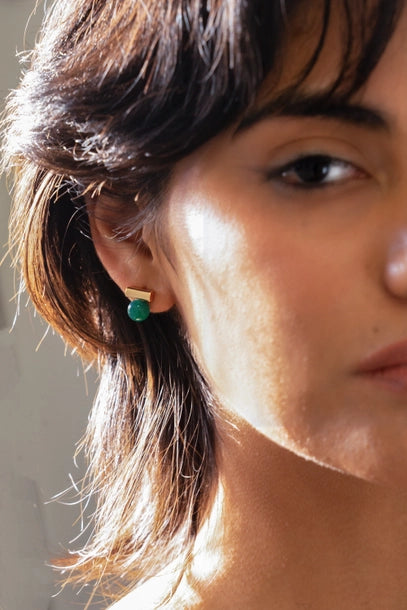 Morse Code Studs - 18K Gold Plated Aventurine