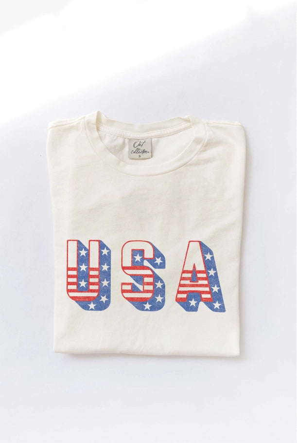 USA Mineral Washed Graphic Top - Cream