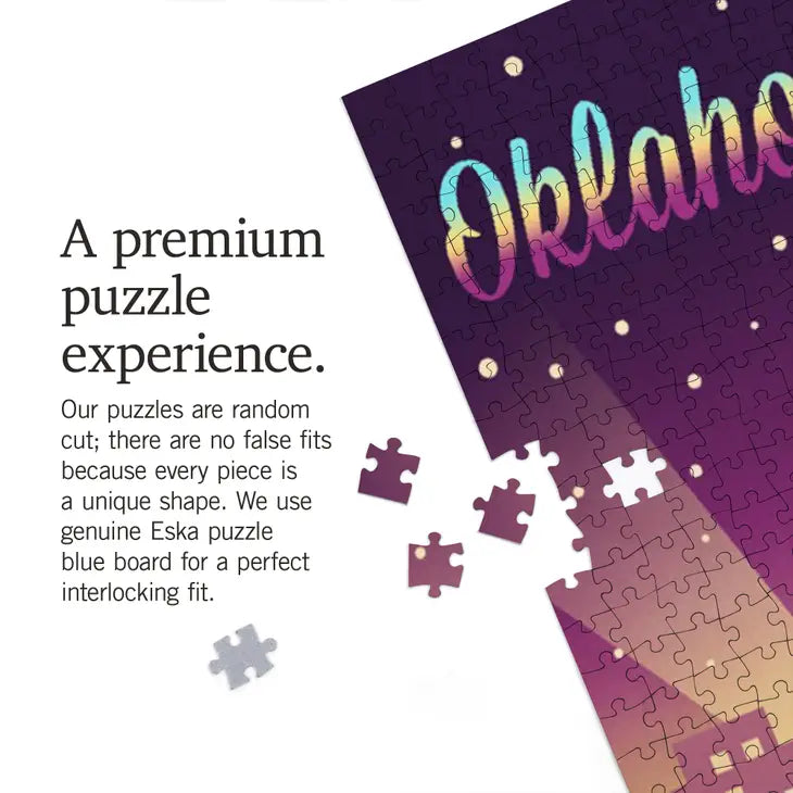 Oklahoma City Retro Skyline Chrome 1000 Piece Puzzle