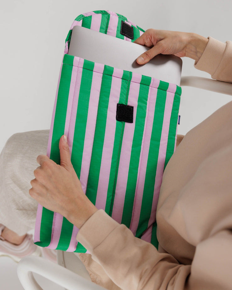 Puffy Laptop Sleeve 16" - Pink Green Awning
