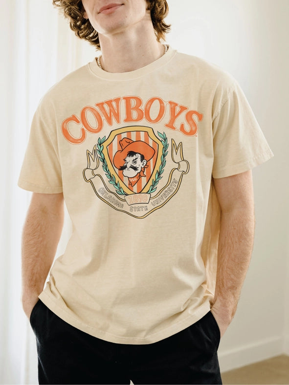 OSU Cowboys Striped Crest Thrifted Tee - Off White